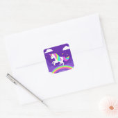 Paarse regenboog Unicorn gepersonaliseerd meisje Vierkante Sticker (Envelop)