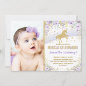 Paarse regenboog Unicorn Lavender Gold Birthday Kaart (Voorkant)