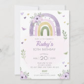 Paarse regenboog verjaardagsfeest nodigen Boho Flo Kaart (Voorkant)