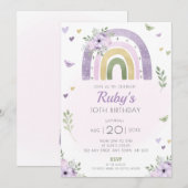 Paarse regenboog verjaardagsfeest nodigen Boho Flo Kaart (Voorkant / Achterkant)