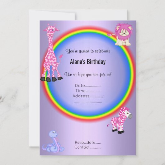 Paarse regenboogdierentuin Birthday Kaart (Voorkant)