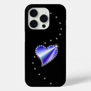 Paarse regenbooghartslag met sterren op zwart iPhone 15 pro case