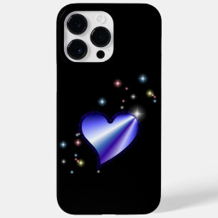 Paarse regenbooghartslag met sterren op zwart Case-Mate iPhone 14 pro max hoesje