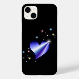 Paarse regenbooghartslag met sterren op zwart Case-Mate iPhone 14 plus hoesje