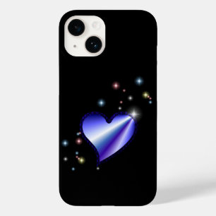 Paarse regenbooghartslag met sterren op zwart Case-Mate iPhone 14 hoesje