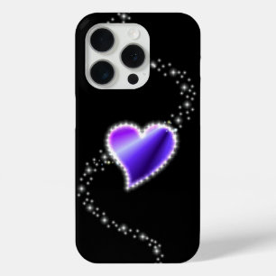 Paarse regenbooghartslag met sterren op zwart iPhone 15 pro case