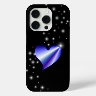 Paarse regenbooghartslag met sterren op zwart iPhone 15 pro case