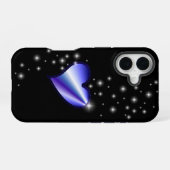Paarse regenbooghartslag met sterren op zwart iPhone 16 hoesje (Achterkant horizontaal)