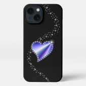 Paarse regenbooghartslag met sterren op zwart iPhone hoesje (Achterkant)