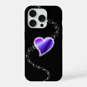 Paarse regenbooghartslag met sterren op zwart iPhone 15 pro case