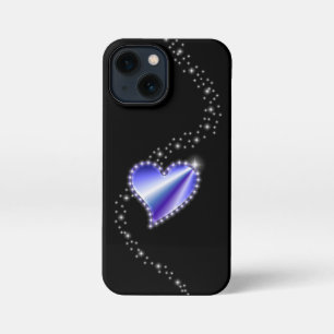 Paarse regenbooghartslag met sterren op zwart iPhone 13 mini hoesje