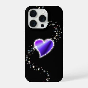 Paarse regenbooghartslag met sterren op zwart iPhone 15 pro case