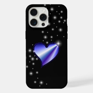 Paarse regenbooghartslag met sterren op zwart iPhone 15 pro max case