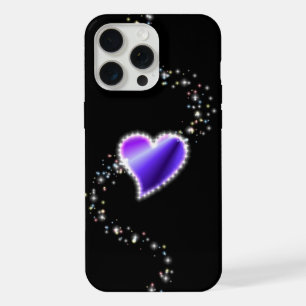 Paarse regenbooghartslag met sterren op zwart iPhone 15 pro max case