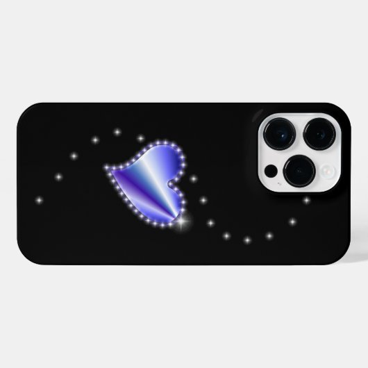 Paarse regenbooghartslag met sterren op zwart iPhone hoesje (Achterkant horizontaal)
