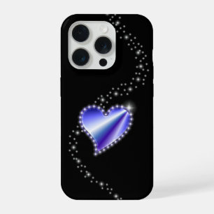 Paarse regenbooghartslag met sterren op zwart iPhone 15 pro case