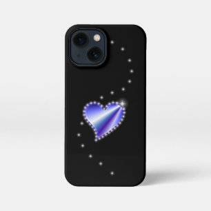 Paarse regenbooghartslag met sterren op zwart iPhone 13 mini hoesje