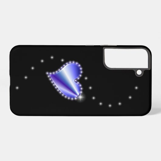 Paarse regenbooghartslag met sterren op zwart samsung galaxy hoesje (Achterkant horizontaal)