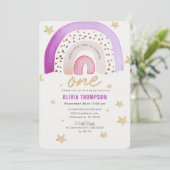 Paarse regenboogsterstars eerste verjaardag kaart (Staand voorkant)