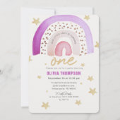 Paarse regenboogsterstars eerste verjaardag kaart (Voorkant)