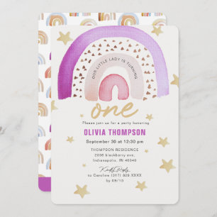 Paarse regenboogsterstars eerste verjaardag kaart