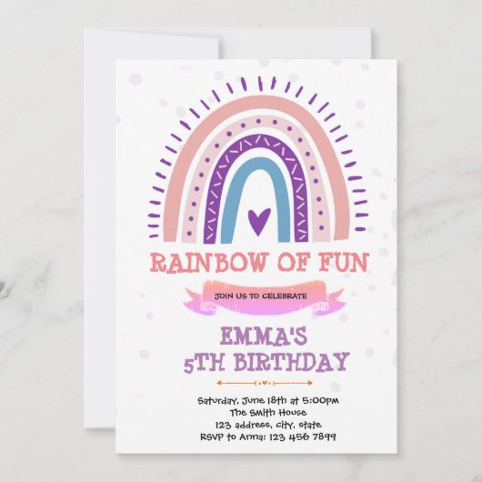 Paarse regenbooguitnodiging voor Boho Kaart (Voorkant)