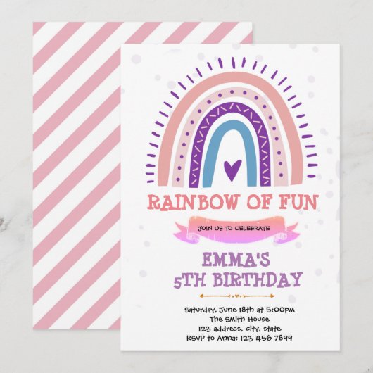 Paarse regenbooguitnodiging voor Boho Kaart (Voorkant / Achterkant)