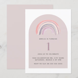 Paarse regenboogWaterverf eerste verjaardag Kaart