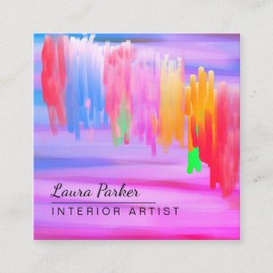Paarse regenboogWaterverf Roze Abstract Vierkante Visitekaartje