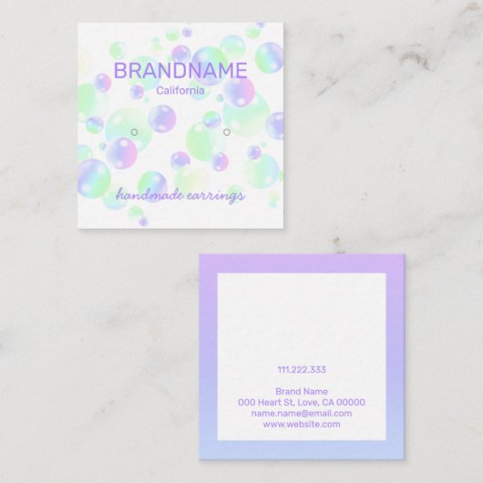 Paarse regenboogzeepbelletjes oorscherm vierkante visitekaartje (Voorkant / Achterkant)