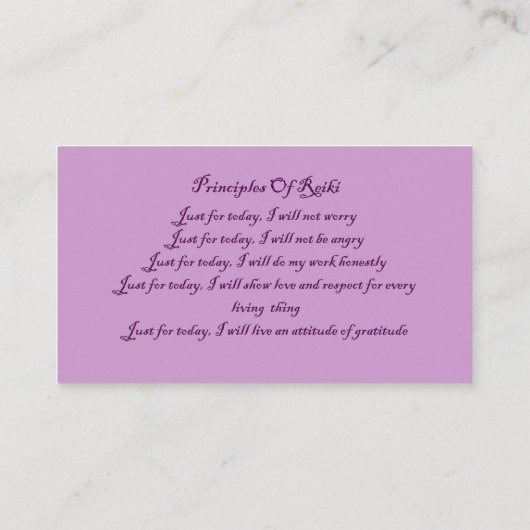 Paarse Reiki-symbool en beginselen Visitekaartje (Achterkant)