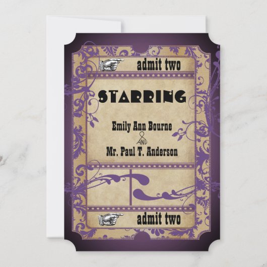 Paarse renaissance Medieval Ticket Wedding Kaart (Achterkant)