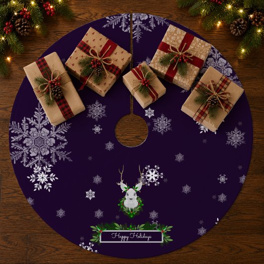 Paarse Rendier Boomrok Fleece Kerstboom Rok