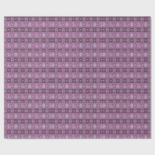 Paarse rendier hart boom moderne kerst cadeaupapier (Vlak)