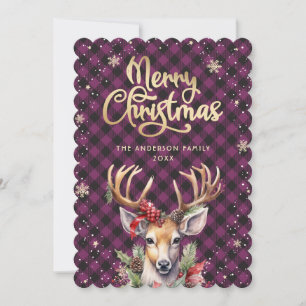 Paarse Rendier Watercolor Kerstkaart