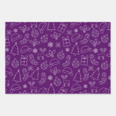 Paarse rendieren, kerstbomen en feestdagen inpakpapier vel (Voorkant 3)