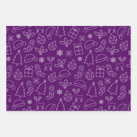 Paarse rendieren, kerstbomen en feestdagen inpakpapier vel (Voorkant 3)