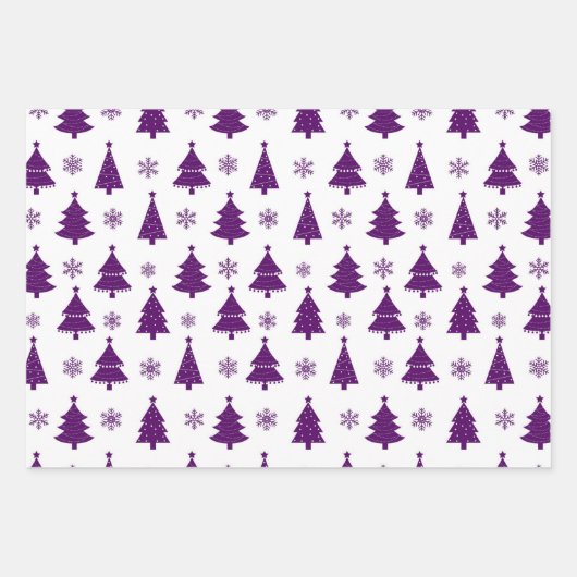 Paarse rendieren, kerstbomen en feestdagen inpakpapier vel (Voorkant 2)