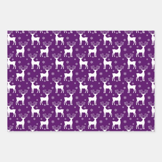 Paarse rendieren, kerstbomen en feestdagen inpakpapier vel (Voorkant)