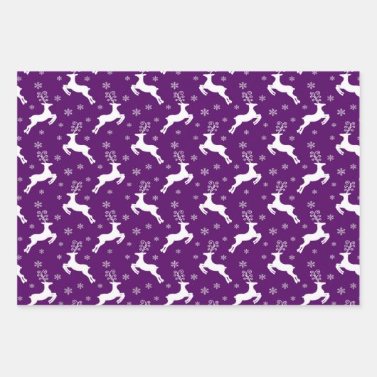 Paarse rendieren, kerstbomen en heilige patronen inpakpapier vel (Voorkant 3)