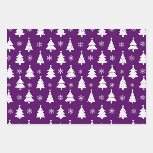 Paarse rendieren, kerstbomen en heilige patronen inpakpapier vel (Voorkant)