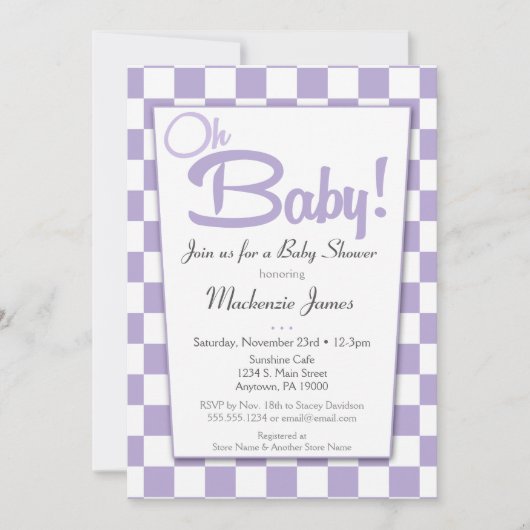Paarse Retro 50s Diner Baby shower Uitnodiging (Voorkant)