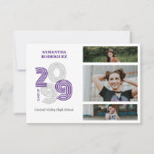 Paarse Retro Big Numbers 3-foto Afstuderen Kaart (Voorkant)