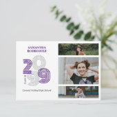 Paarse Retro Big Numbers 3-foto Afstuderen Kaart (Staand voorkant)