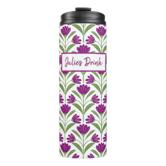 Paarse Retro Bloem Travel Mug | Vintage Botanisch Thermosbeker