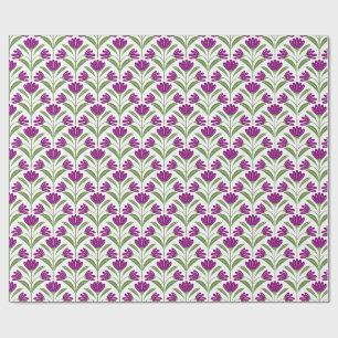 Paarse Retro Bloemen Inpakpapier Vintage Botanis