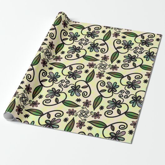Paarse Retro Boho Daisies Cadeaupapier (Uitgerold)