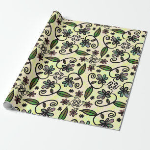 Paarse Retro Boho Madeliefjes Cadeaupapier
