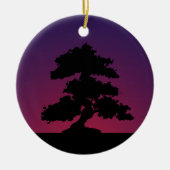 Paarse Retro Bonsai Sunset Keramisch Ornament (Voorkant)