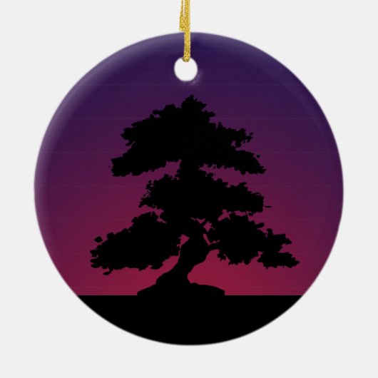 Paarse Retro Bonsai Sunset Keramisch Ornament (Achterkant)